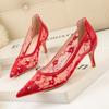 Fashion Women Shoes Black Lace Women Pumps Mesh Hollow High Heels Sexy Party Shoes Stilettos Pointed Toe Female Pumps Tacones