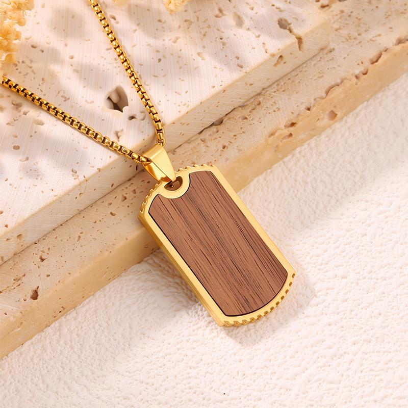 Bestselling Men's Two-Tone Wooden Cross Titanium Steel Dog Tag Necklace