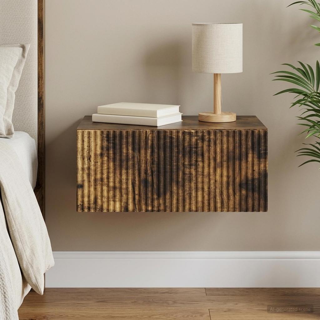 Wall Mounted Nightstand Smoked Oak 49 x 34.5 x 20 cm