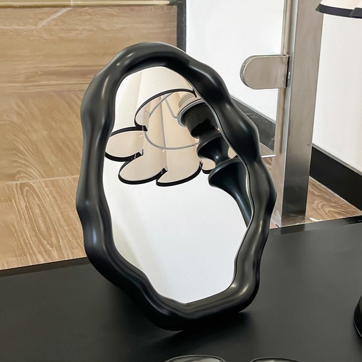 1PC Cream Style Makeup Mirror Decorative Irregular Simple Standing Dresser Mirror Cloud Shaped French Hairdressing Wall Mirror