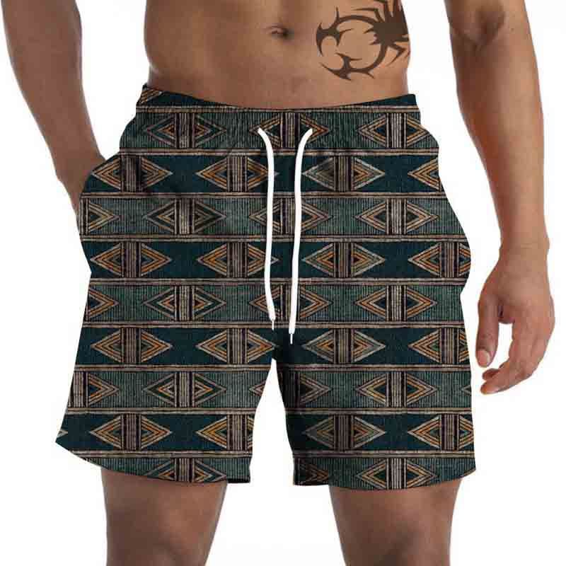 Men's Summer Casual Beach Shorts Palm Tree Print Quick Dry Drawstring Waist