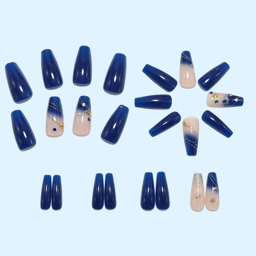Gradient Rhinestone-Inlaid Ballet Nail Tips - European & American Long Style