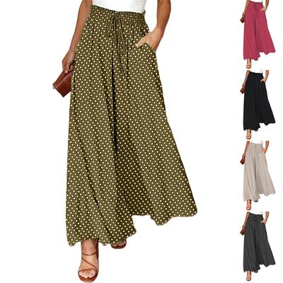 Modieuze Boheemse Wijde Damesbroek Met Elastische Taille En Stippenprint Lange Rokbroek