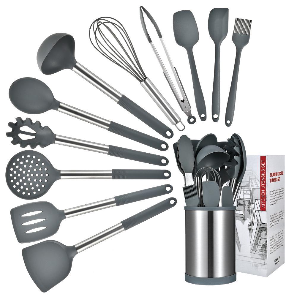 Rotatable 12-Piece Silicone Kitchenware Set: Frying Shovel & Soup Spoon Included
