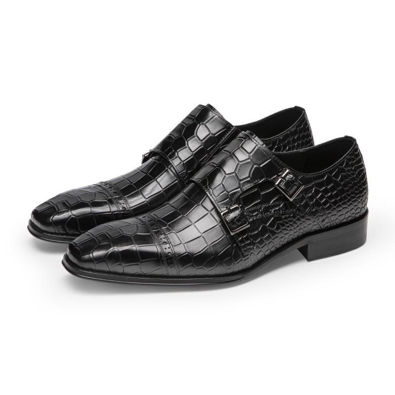 Men's Genuine Leather Slip-On Monk Shoes - Square Toe Business Casual