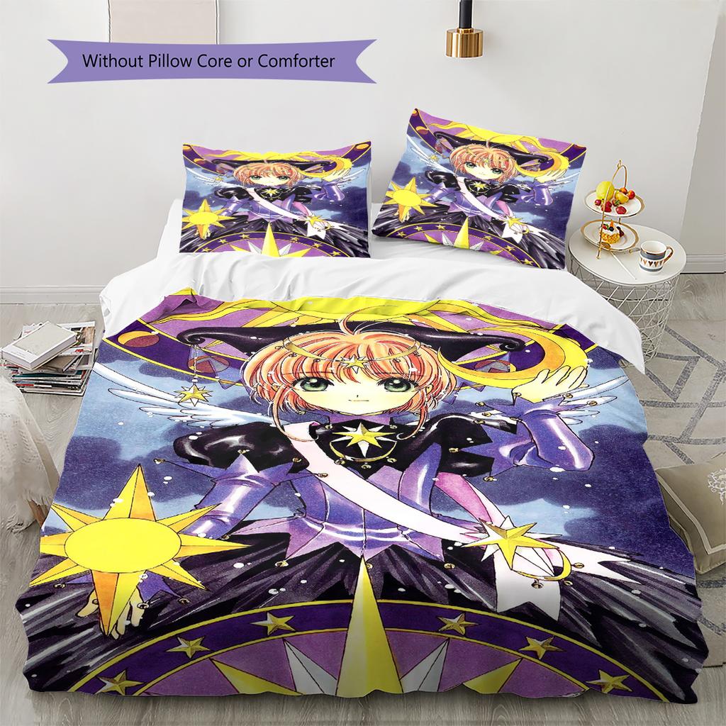 Cardcaptor Sakura Pattern Bedding Quilt Set Quilt Cover Pillowcase Home Decoration Gift (1 * Duvet Cover + 2 * Pillowcase, Without Core)