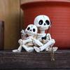 Skeleton Ornament Parent-Child Skull Fishing Design Hand-Painted Resin Figure Garden Pond Balcony Halloween Party Decor