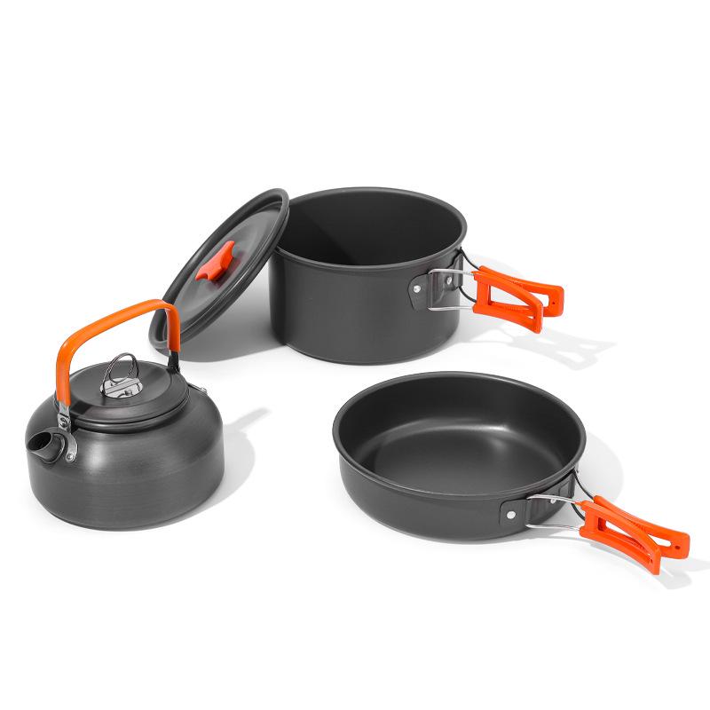Portable Camping Cookware Set for 2-3 People - Includes Cookware, Teapot, and Utensils (DS-308)