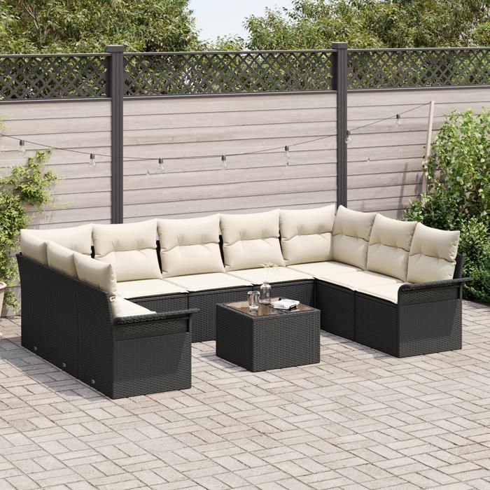 VidaXL Ensemble de Canapé de Jardin 9 Pièces avec Coussins Rattan Poly Marron 3345527