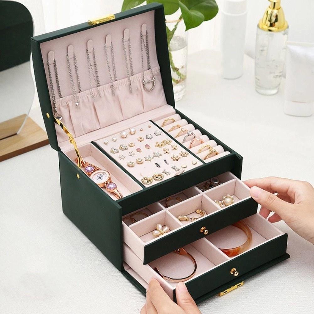 PU Leather Jewelry Holder Multi-layer Square Jewelry Box Fashion Jewelry Packing Bag  Outdoors