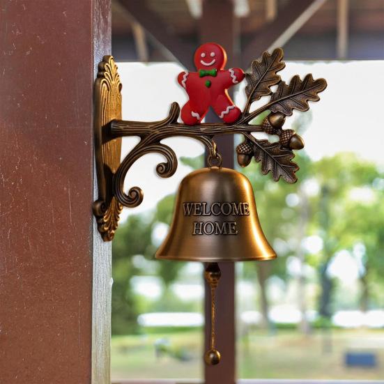 Christmas Welcome Home Bell Wall Mounted Rustic Metal Doorbell Vintage Santa Reindeer Snowman Penguin Hanging Dinner Bell for Front Door Yard