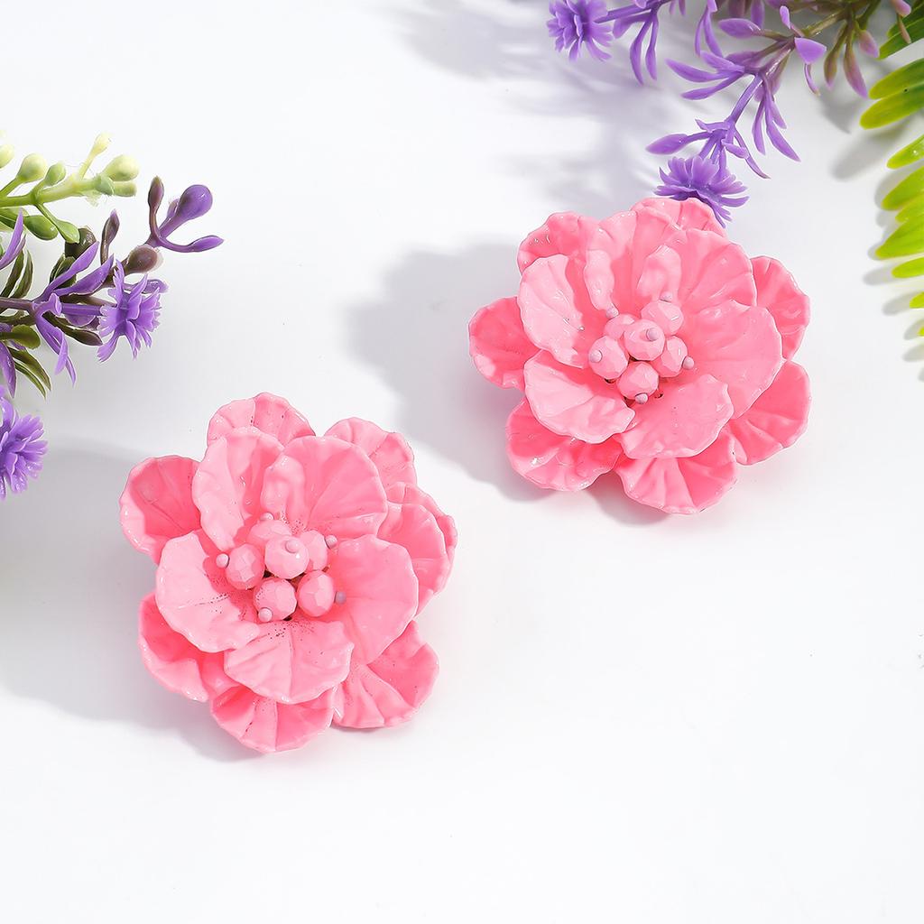 Retro double-layer handmade flower stud earrings personalized fashion three-dimensional petal temperament versatile small fresh earrings women