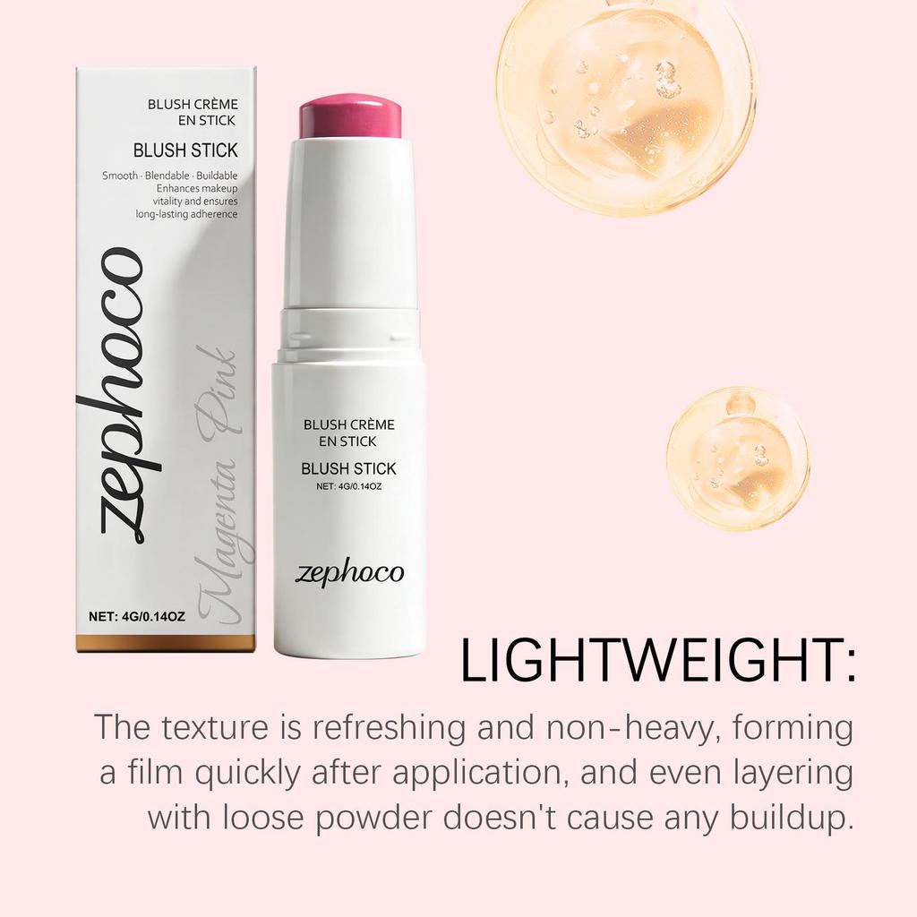 Zephoco Soft Matte Blush Stick, Magenta Pink: Gentle, Moisturizing, Long-Lasting, Lightweight, and Portable Makeup.