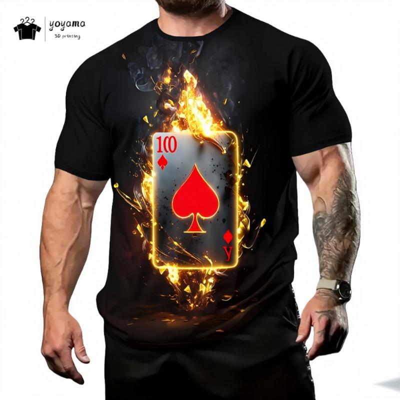 Street Men's T-Shirt 3D Poker Print Men's Top Summer Trendy Versatile Men's Short Sleeved Tee Fashion Round Neck Men's Clothing