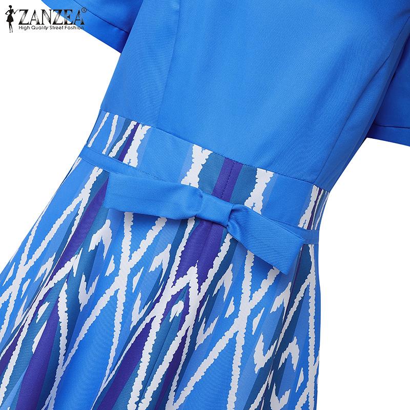 ZANZEA Rochie de vară cu mâneci scurte, lejer, cu gât rotund, imprimeu