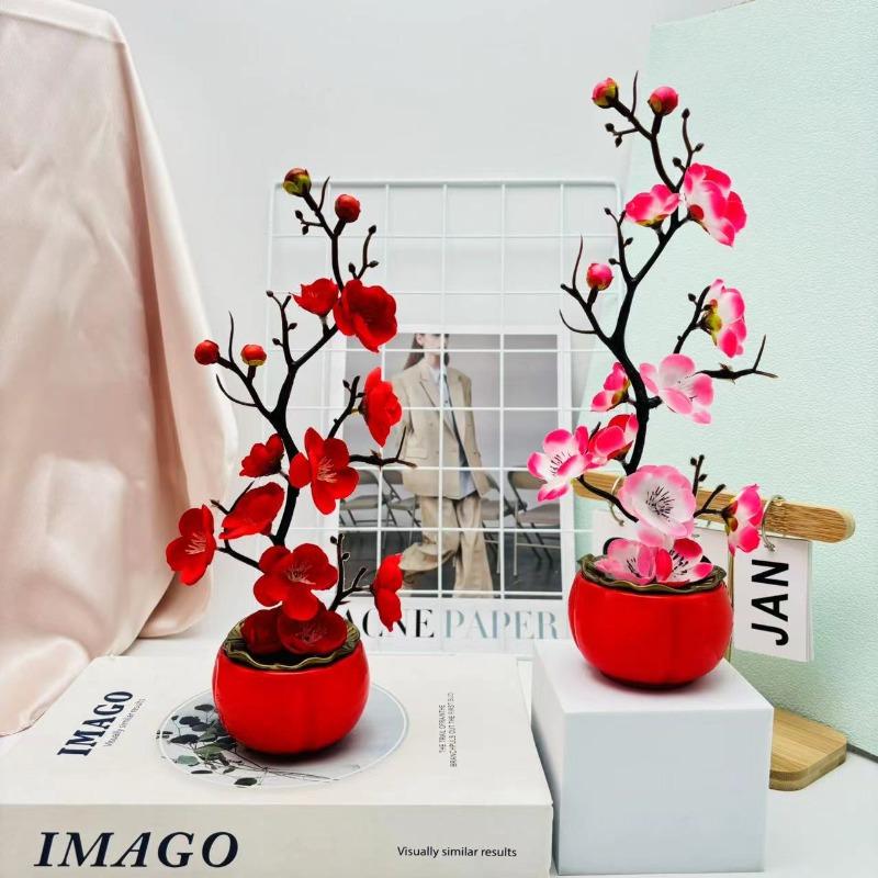Iasomie de iarnăKaki roșu GHIVECE Bonsai Flori artificiale Plante la ghiveciPlante verzi pentru decorarea casei