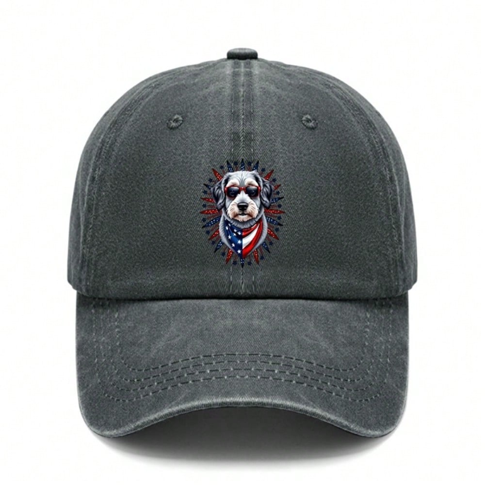 [Patriotic Baseball Cap] 2026  Unisex Printed Dog With Sunglasses American Flag Bandana Polyester Adjustable Breathable Lightweight Casual чёрный