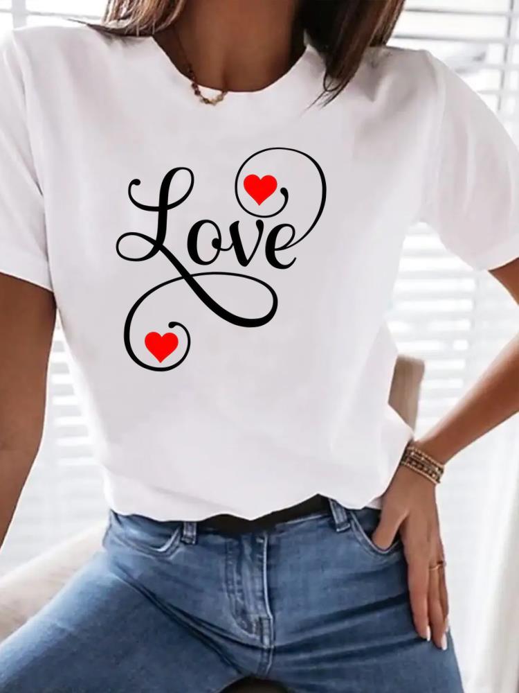 (Asian Size) Print Women Clothing Tee Top flower lovely trend Woman Short Sleeve T Shirt Fashion Female Graphic T-shirts