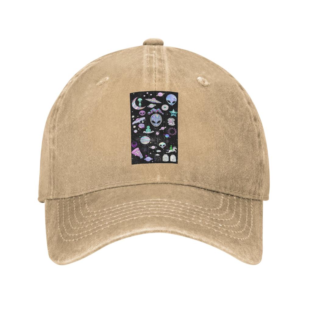 Wonderful Green Alien Universe Wondrous Cosmos With Planet And Stars   Denim Fabric Cap Baseball Caps Hat Unisex Baseball Hats