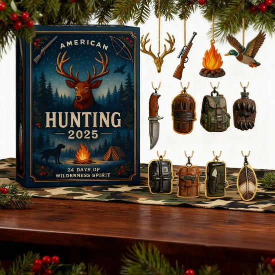 Yousheng American Hunting Advent Calendar 2025 24 Days Christmas Countdown with 2D Hunting-Themed Surprises And Mini Survival Charms for Hunters