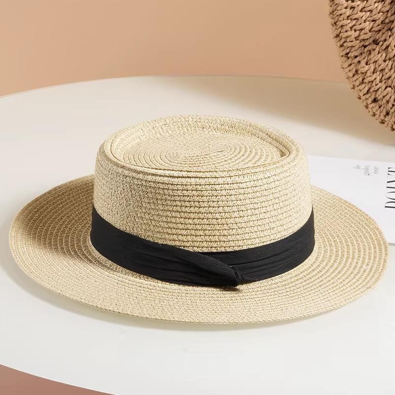 

Vintage flat-top straw hat children, new spring and summer seaside vacation sunshade top hat, sunscreen sun hat one size (54-60cm)