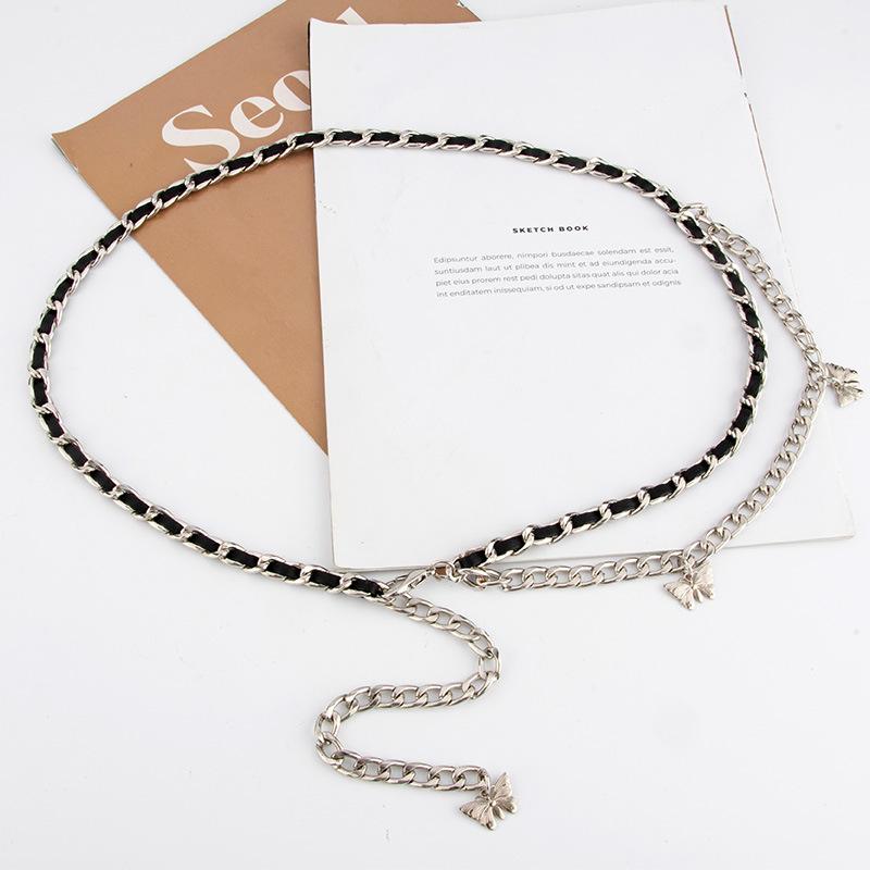 Small Fragrance Style Metal Waist Chain Women's Fashionable Versatile Dress Butterfly Decorative Belt Braided Chain Thin Belt Chain