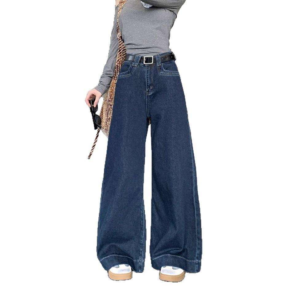 Women's Vintage Wide-Leg Denim Jeans: High-Waisted, Loose, Slimming Fit for Autumn 2025