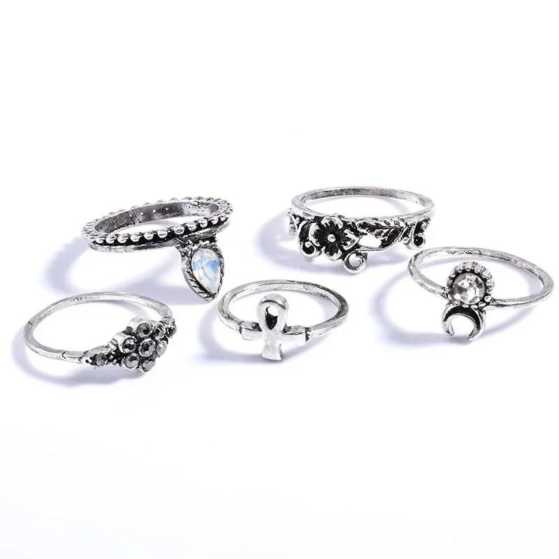 Retro Creative Fashion Gifts 10Pcs Set Gold Boho Fashion Arrow Moon Finger Knuckle Rings Jewelry Opal Ring Jewelry Accessories
