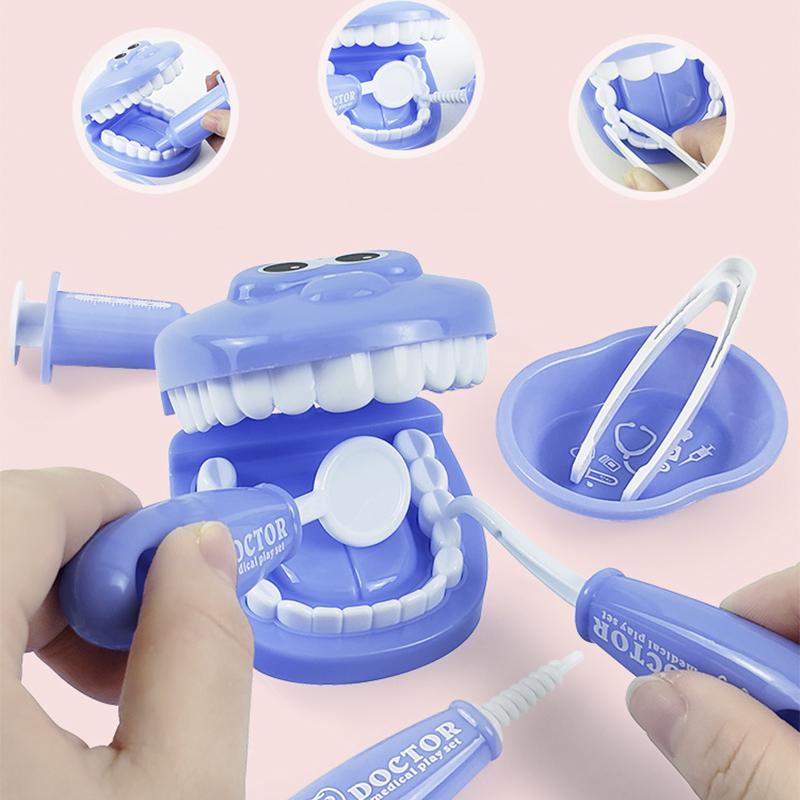 Non-Toxic 9Pcs Kids Pretend Play Toy Simulation Dentist Check Teeth Model Set Medical Kit Role Play Learing Educational Toys For Children