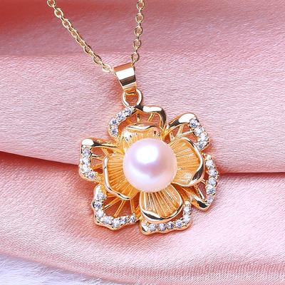 Natural Freshwater Pearl Jewelry Necklaces For Women Elegant Gold Color Flower Pendant Birthday Gift