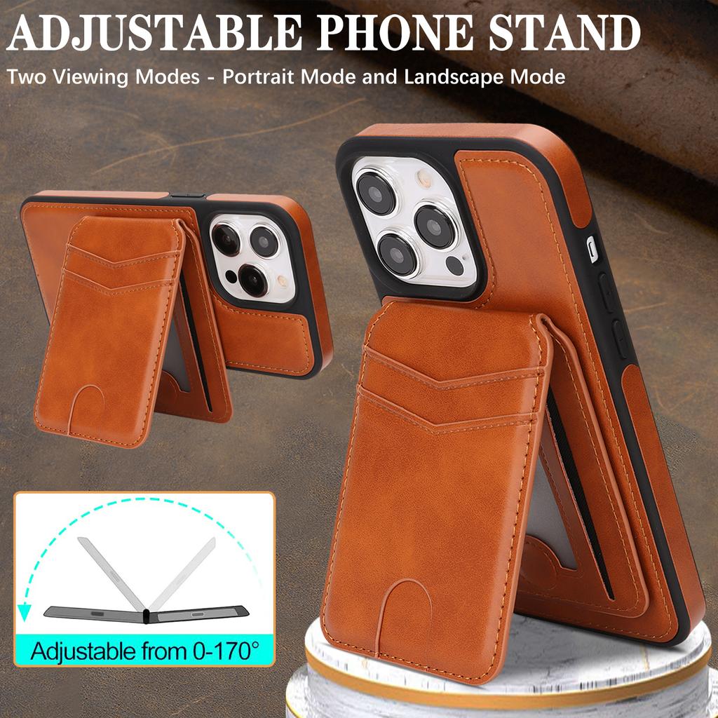 Magnetic Leather Phone Case with Card Holder for iPhone 12 - 17 Series Multi - functional Stand Shockproof Protective Cover