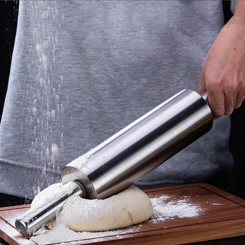 Nerezový váleček na těsto pro nepřilnavé těsto mouku tyč kuchyňské vaření pečení nástroje příslušenství váleček na pizzu s rukojetí