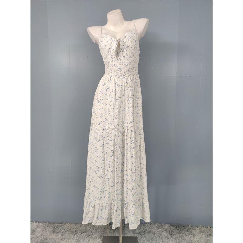Foreign Trade Order French style Sling Exquisite Print Comfortable Vacation Lady Strap Big Hemline Island Personality Sweet Dress