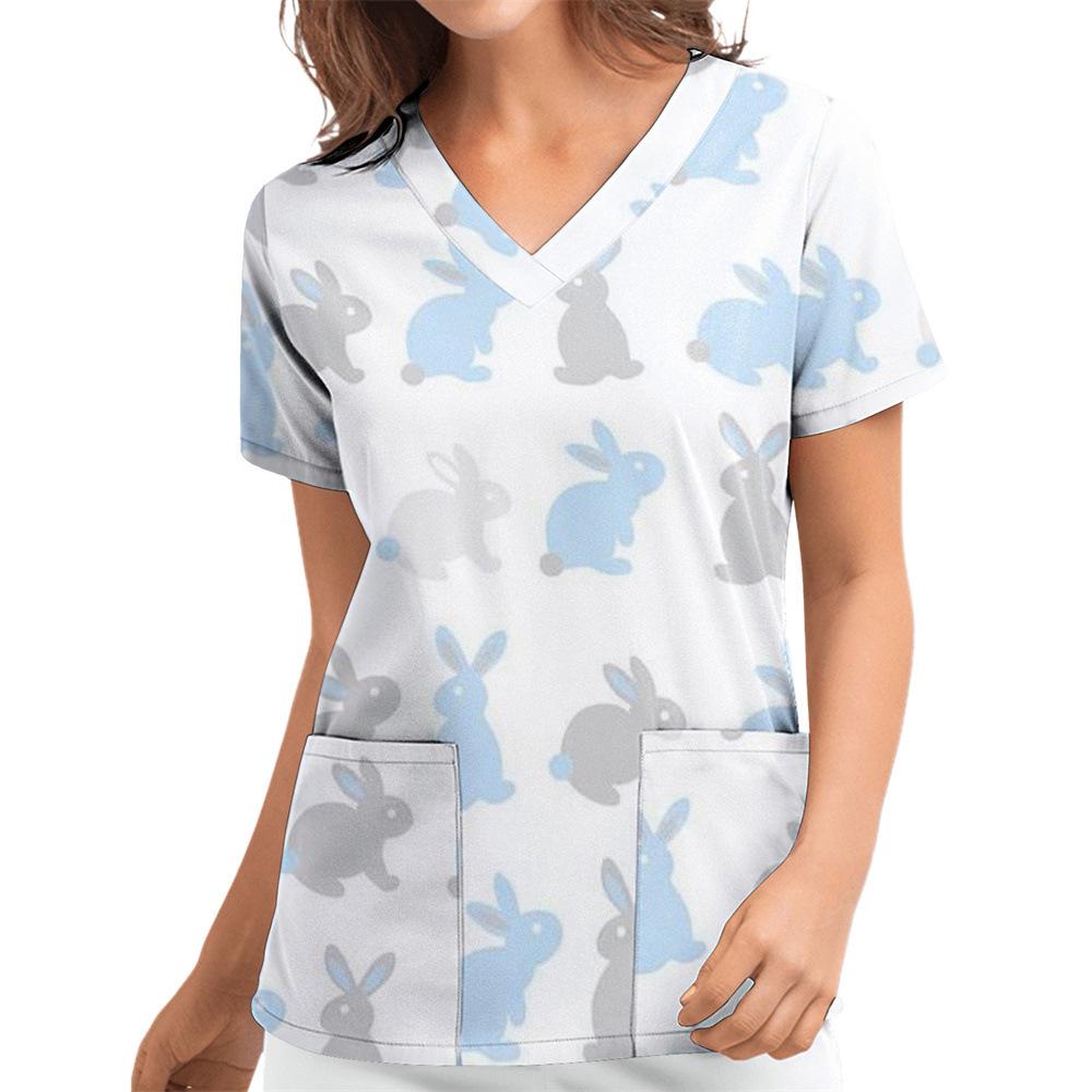 Women's T-shirt V-neck Nurse Uniform Casual and Comfortable Short Sleeved Women's Dreamy Printed T-shirt