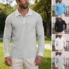 Men Waffle Golf Shirt Long Sleeve Turndown Collar Shirt Quarter Button Neck Casual Shirt