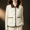 Women Lapel Collar Padded Vest Wavy Stitching Button Front Two Pockets Sleeveless Autumn Winter Vest