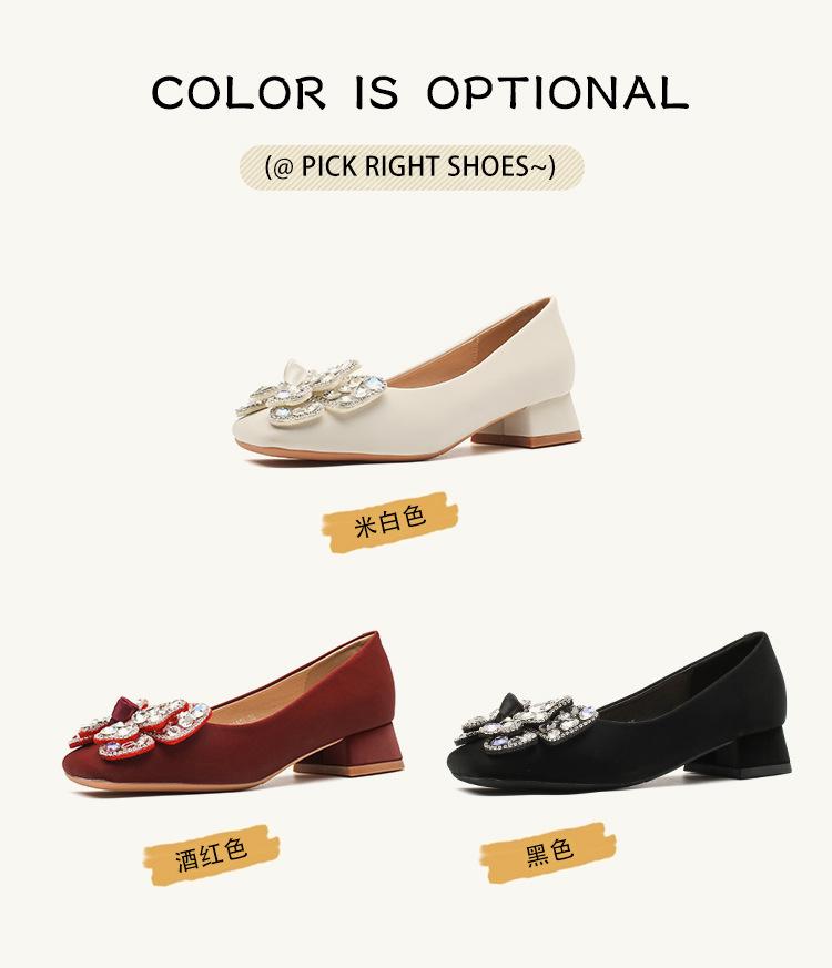 Salto Alto Feminino de Bico Quadrado com Laço de Strass - Estilo Fada, Salto Grosso, Confortável, Sapatos que Combinam com Tudo