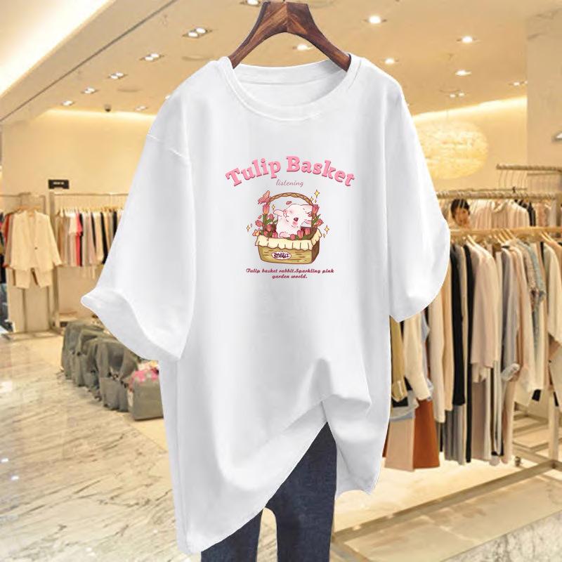 

Spring and summer new casual cartoon printing loose large size letter T-shirt short sleeve women s summer S