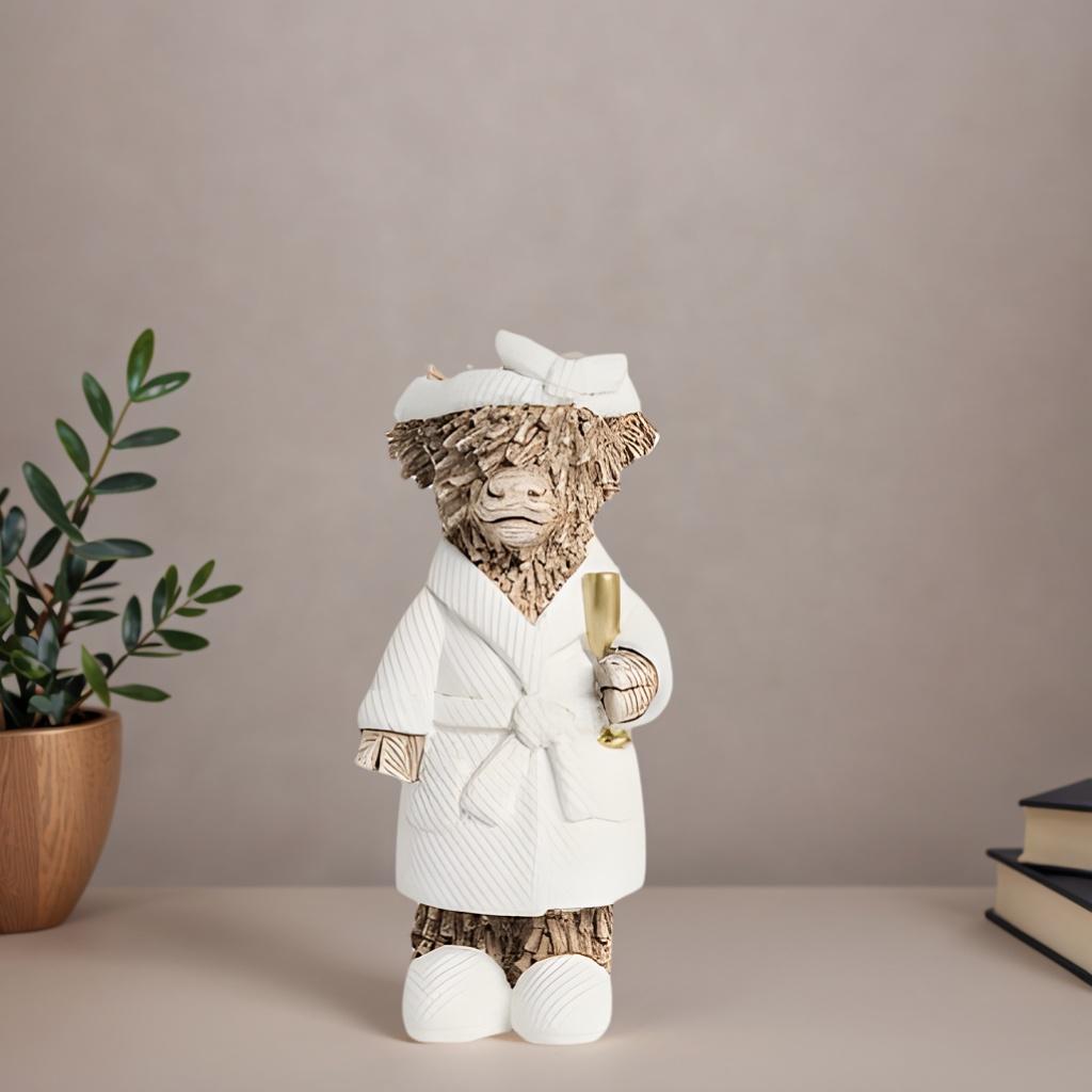 

1 Country Style Highland Cow Holding Champagne Decorative Statue, Resin Craft Desktop Statue, Ideal for Thanksgiving коричневый