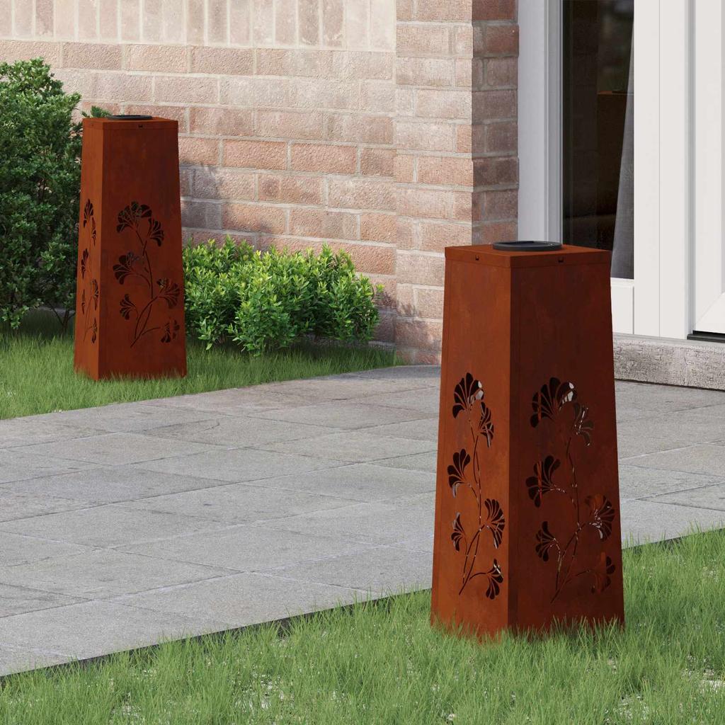 Solar LED Path Light 2 Pcs Rusty Weatherproof Steel