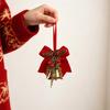 Holiday Home Decorations Christmas Bow Ornaments with Gold Jingle Bells, Xmas Tree Hanging Wreath Retail Window Displays Pine Cones, Red Berries
