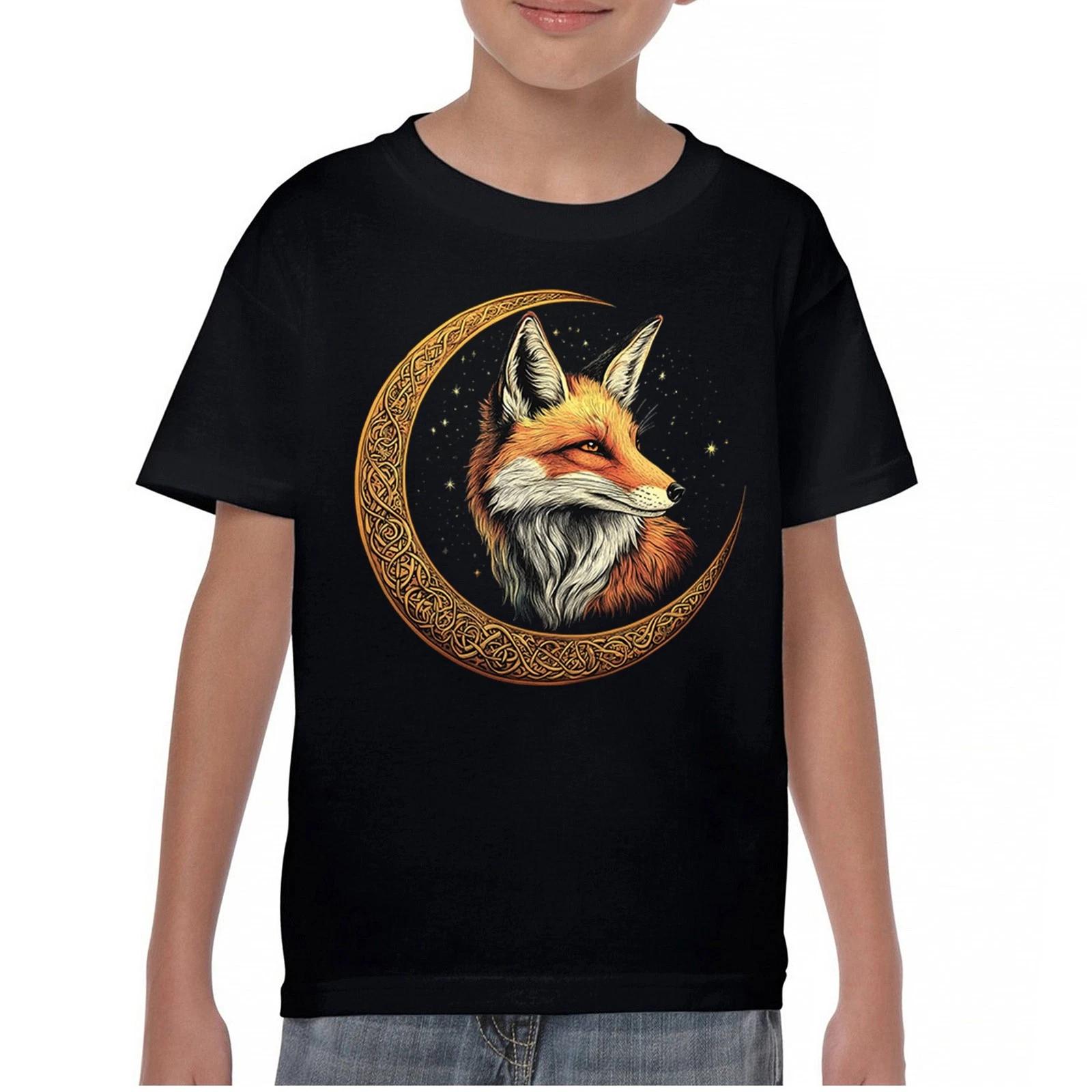 Celtic Moon Fox Youth kids boys T-Shirt North Mystic Forest Animal Nature Nordic Kids 160