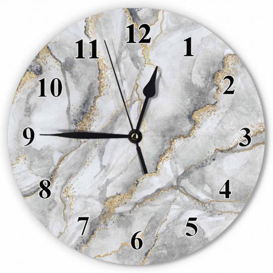 White Marble Gold Vein Modern Round Wall Clock Quartz 10 Inch Creative Silent Non Ticking Decorative,Minimalist Style for Classroom School Kitchen