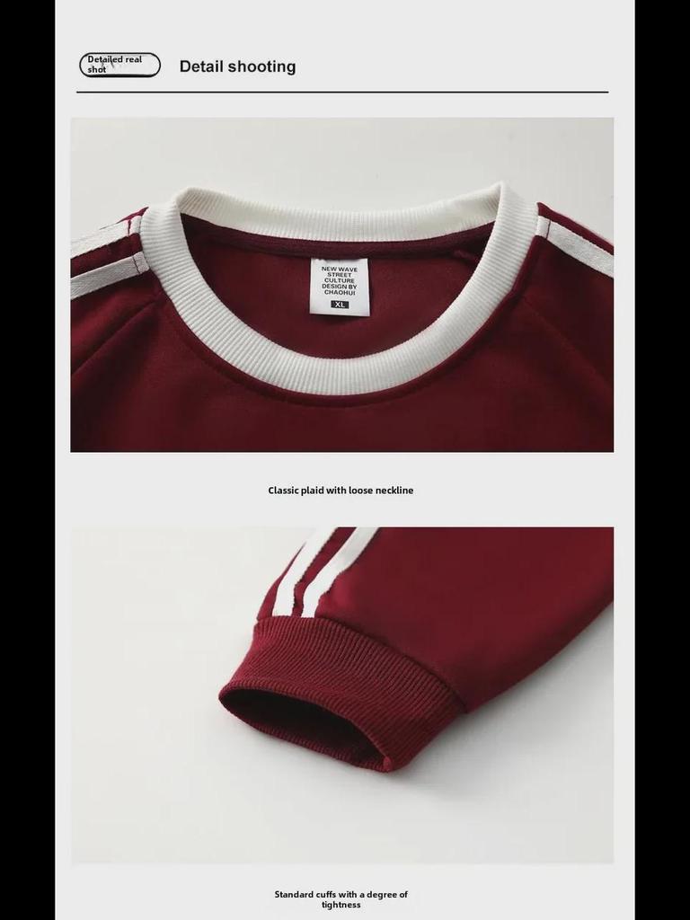 American Retro College Style Striped Pullover: Loose Fit, Round Neck, Long Sleeve Sweatshirt