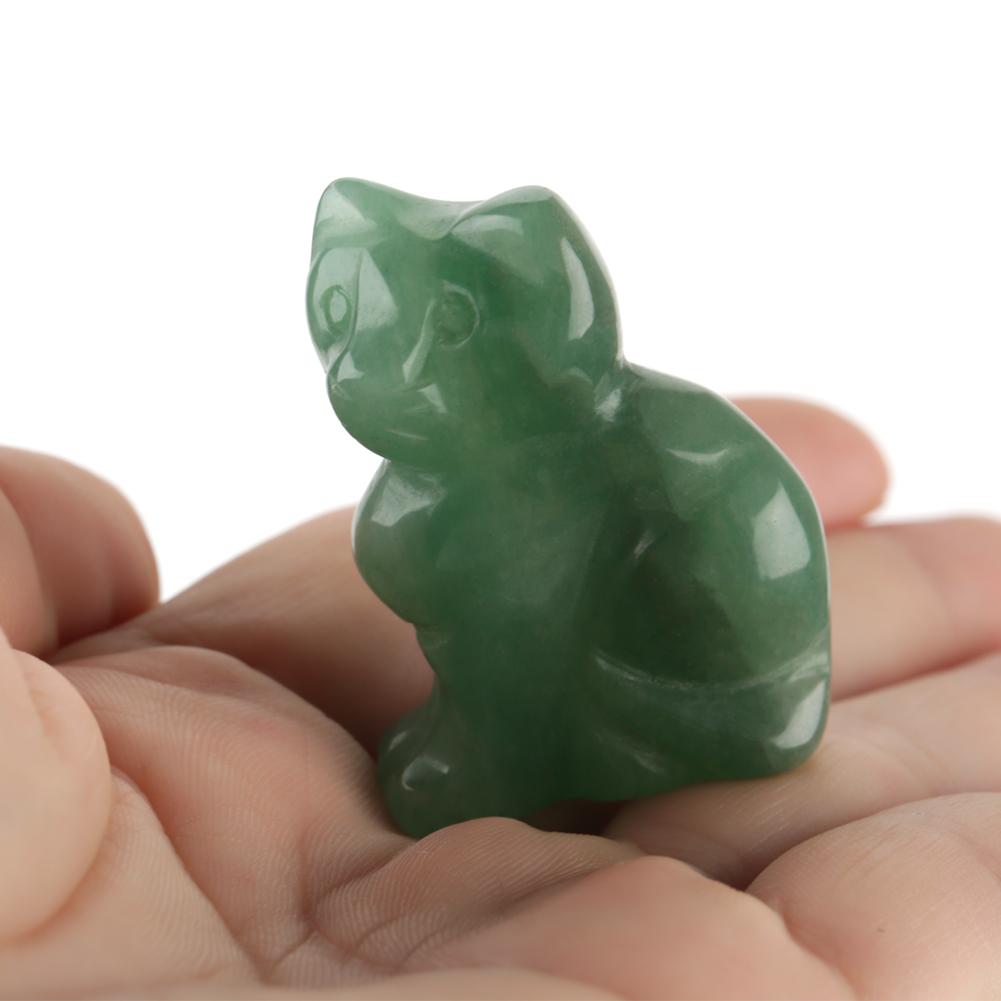 

1.5IN цветной натуральный зеленый авантюрин ручная работа резьба по камню в форме кошки на удачу