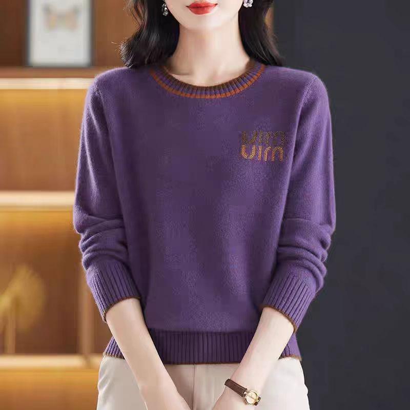 Round-neck Sweater Women's Long-sleeved Knitted Sweater Solid-color Top Loose and Warm Knitted Sweater with Pullover Underneath
