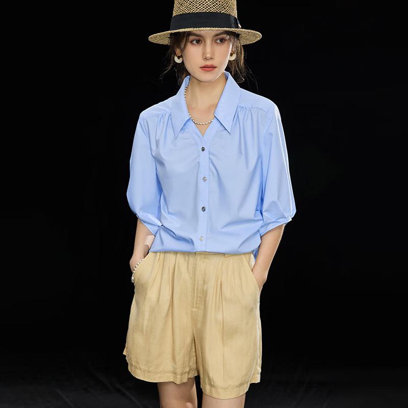 Modal Blend French Pleated Mid-Sleeve Blouse