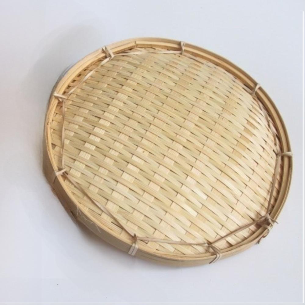 

23CM Handmade Weave Basket Flat Wicker Storage Tray DIY Bamboo Woven Basket Food Storage 3