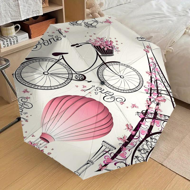 1PC Paris Bicycle Umbrella-8-Rib Reinforced, Automatic Open, Lightweight & Durable, Cute Fashion Accessory for Outdoor-A1280