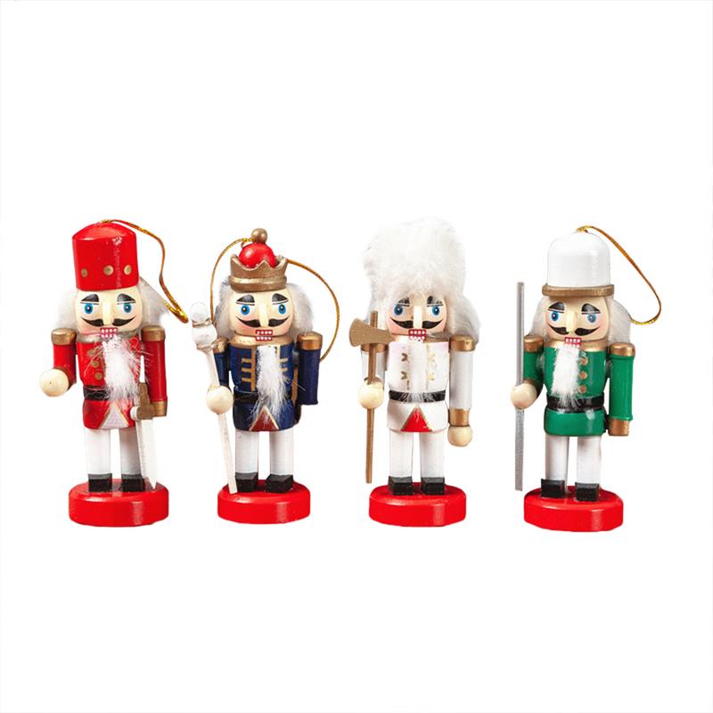 4PCS/Set Wooden 10CM Nutcracker Puppet Christmas Decoration King Soldier New Year Kids Room Decoration Nutcracker Soldier